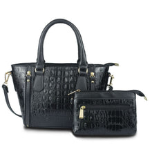 Cargar imagen en el visor de la galería, Black Croc Tote Pouch Set
