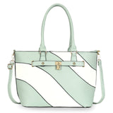 Tote Light Green and White Stripe Handbag Women