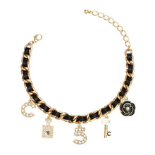 Cargar imagen en el visor de la galería, Anklet Black Woven Gold Chain Camellia Charms
