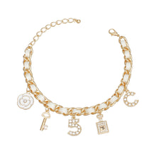 Cargar imagen en el visor de la galería, Anklet White Woven Gold Chain Camellia Charms

