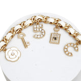Anklet White Woven Gold Chain Camellia Charms