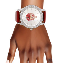 Cargar imagen en el visor de la galería, DST Red Leather Silver Sun Cut Dial Watch Women
