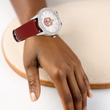 Cargar imagen en el visor de la galería, DST Red Leather Silver Sun Cut Dial Watch Women
