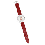 DST Red Leather Silver Sun Cut Dial Watch Women