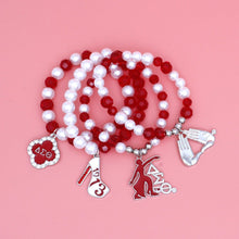 Load image into Gallery viewer, Updated DST Red Bead White Pearl Charm Bracelets
