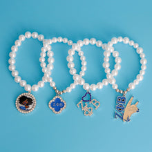 Load image into Gallery viewer, White 5 Pearl Blue Zeta Sorority Bracelet
