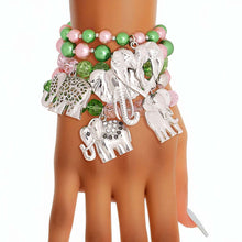 Load image into Gallery viewer, AKA Mixed Pink Green Elephant Bracelets
