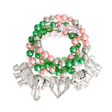 Load image into Gallery viewer, AKA Mixed Pink Green Elephant Bracelets
