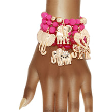 Load image into Gallery viewer, Mixed Fuchsia Bead Elephant Bracelets

