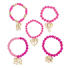 Load image into Gallery viewer, Mixed Fuchsia Bead Elephant Bracelets
