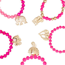Load image into Gallery viewer, Mixed Fuchsia Bead Elephant Bracelets
