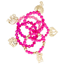 Load image into Gallery viewer, Mixed Fuchsia Bead Elephant Bracelets
