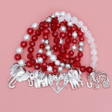 Load image into Gallery viewer, DST Red White Silver Elephant Charm Bracelet Set
