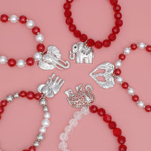 Load image into Gallery viewer, DST Red White Silver Elephant Charm Bracelet Set
