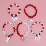 DST Red White Silver Elephant Charm Bracelet Set