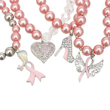 Load image into Gallery viewer, Breast Cancer Light Pink Pearl Angel 4 Pc Bracelets
