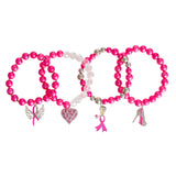 Breast Cancer Pink Pearl Angel 4 Pc Bracelets