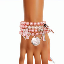 Cargar imagen en el visor de la galería, Breast Cancer Light Pink Pearl Hope 4 Pc Bracelets
