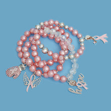 Cargar imagen en el visor de la galería, Breast Cancer Light Pink Pearl Fight 4 Pc Bracelets
