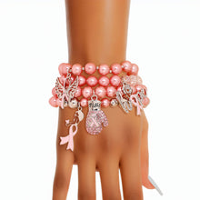 Cargar imagen en el visor de la galería, Breast Cancer Light Pink Pearl Fight 4 Pc Bracelets
