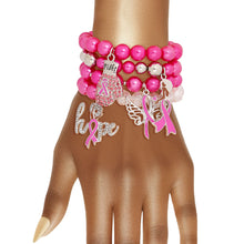Cargar imagen en el visor de la galería, Breast Cancer Pink Pearl Fight 4 Pc Bracelets
