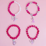 Breast Cancer Pink Glass Bead Fight 4 Pc Bracelets