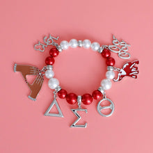 Cargar imagen en el visor de la galería, Red White Pearl Delta Soror Bracelet
