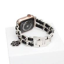 Cargar imagen en el visor de la galería, Watch Band Black Woven Silver Chain Camellia Charm

