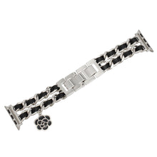 Cargar imagen en el visor de la galería, Watch Band Black Woven Silver Chain Camellia Charm
