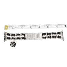 Cargar imagen en el visor de la galería, Watch Band Black Woven Silver Chain Camellia Charm
