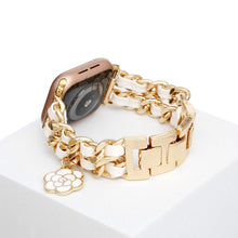 Cargar imagen en el visor de la galería, Watch Band White Woven Gold Chain Camellia Charm
