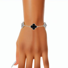 Cargar imagen en el visor de la galería, Bracelet Silver Black Clover Station Charm Women

