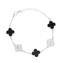 Cargar imagen en el visor de la galería, Bracelet Silver Black Clover Station Charm Women

