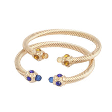 Cargar imagen en el visor de la galería, SGRHO Blue Gold Crystal Cable Bangle Bracelet Set
