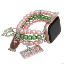 Load image into Gallery viewer, AKA Sorority Pink Green Pearl Watch Band for Women
