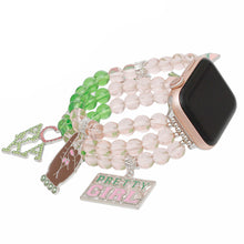 Load image into Gallery viewer, AKA Sorority Pink Green Glass Watch Band for Women
