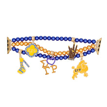 Load image into Gallery viewer, SGRHO Sorority Gold Blue Pearl Watch Band Women

