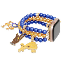 Load image into Gallery viewer, SGRHO Sorority Gold Blue Pearl Watch Band Women
