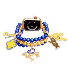 Load image into Gallery viewer, SGRHO Sorority Gold Blue Pearl Watch Band Women
