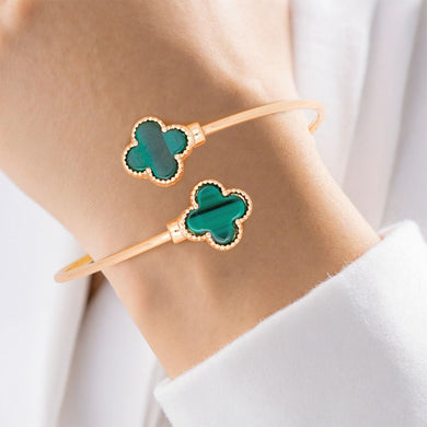 Bangle Gold Green Clover Open Bracelet for Women