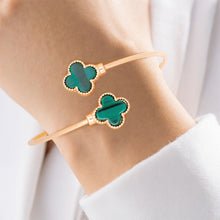 Load image into Gallery viewer, Bangle Gold Green Clover Open Bracelet for Women
