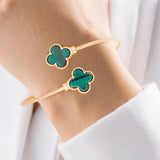Bangle Gold Green Clover Open Bracelet for Women