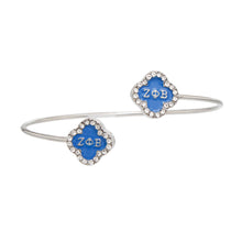Cargar imagen en el visor de la galería, ZPB Sorority Rhinestone Blue Clover Open Bangle
