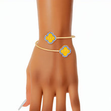 Load image into Gallery viewer, SGRHO Sorority Rhinestone Gold Clover Open Bangle
