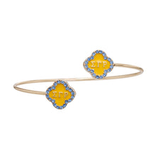 Load image into Gallery viewer, SGRHO Sorority Rhinestone Gold Clover Open Bangle
