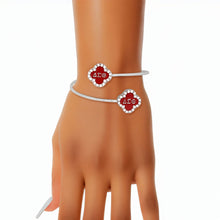 Load image into Gallery viewer, DST Sorority Rhinestone Red Clover Open Bangle
