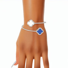 Cargar imagen en el visor de la galería, ZPB Sorority Blue White Stone Clover Open Bangle
