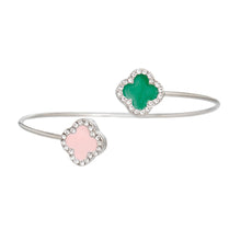 Load image into Gallery viewer, AKA Sorority Pink Green Stone Clover Open Bangle
