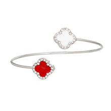 Load image into Gallery viewer, DST Sorority Red White Stone Clover Open Bangle
