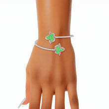 Load image into Gallery viewer, AKA Sorority Pink Green Ivy Leaf Open Bangle
